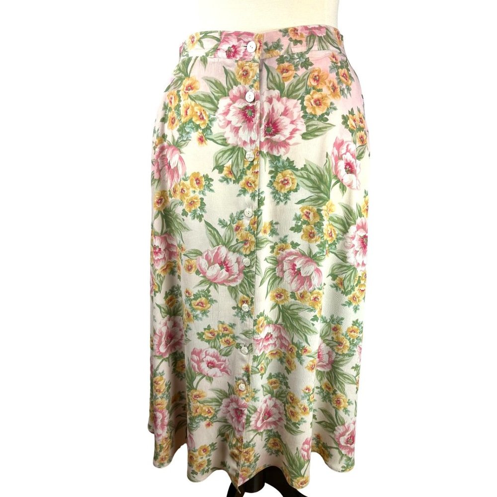 Vintage Cottage Core Lizsport Front Button Down Maxi Skirt, Women’s 16